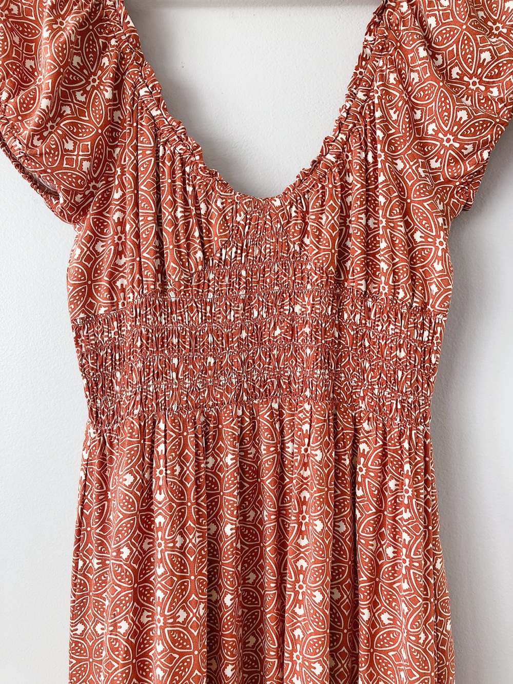 Patrons of Peace Smocked Boho Maxi Dress Geometric Print Women’s Medium long - Picture 6 of 11